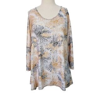 All Hours Tunic Top Stretch Flowy Women Size XL 3/4 Cold Shoulder Sleeve Blouse